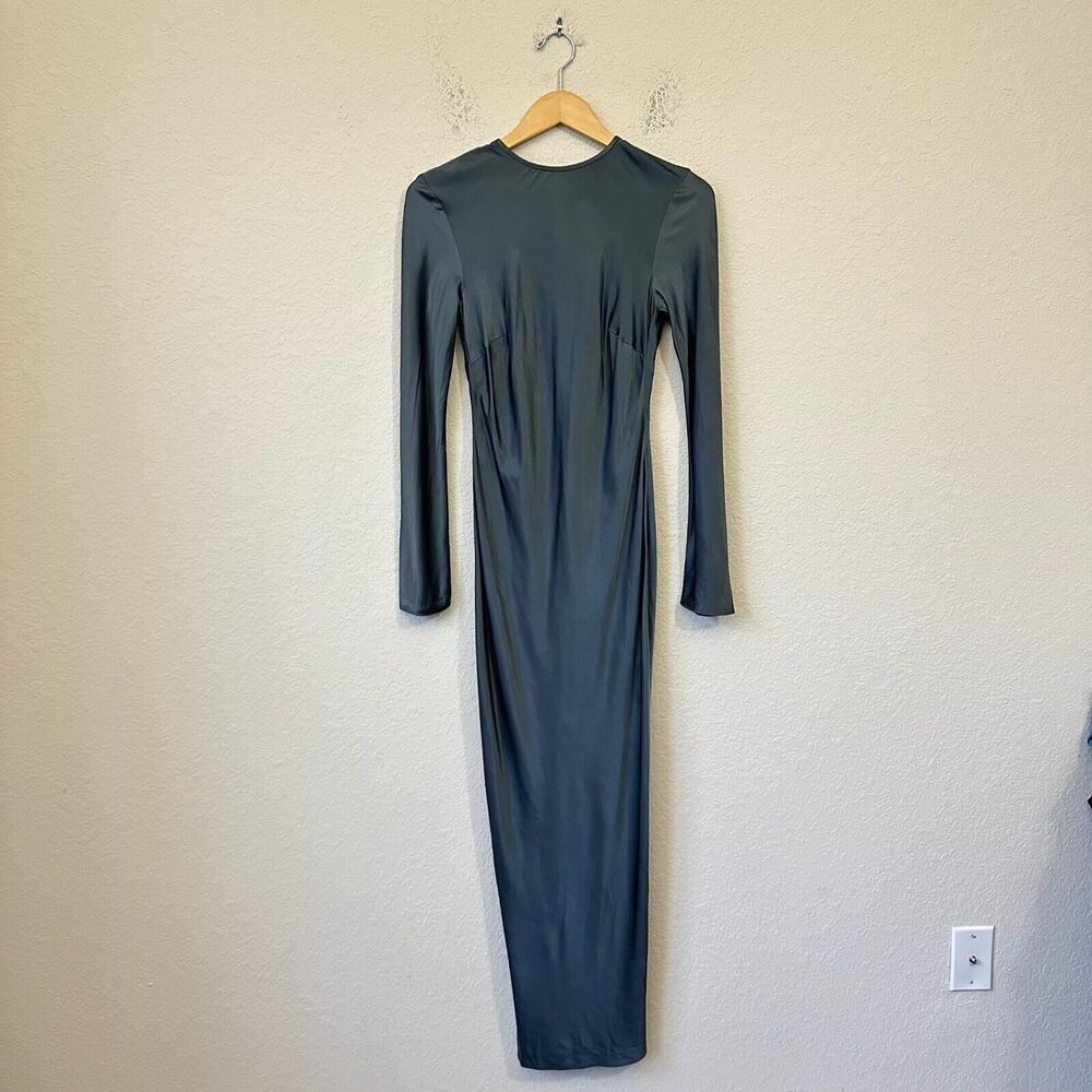 SAMSOE SAMSOE Alina Long Dress Iron Gate Satin Sheath Long Sleeve NWT